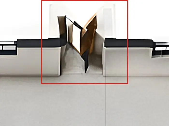 3D floor plan, as first drawn, the mistake boxed in red: The garage's side door was a garbled pair of leaves.