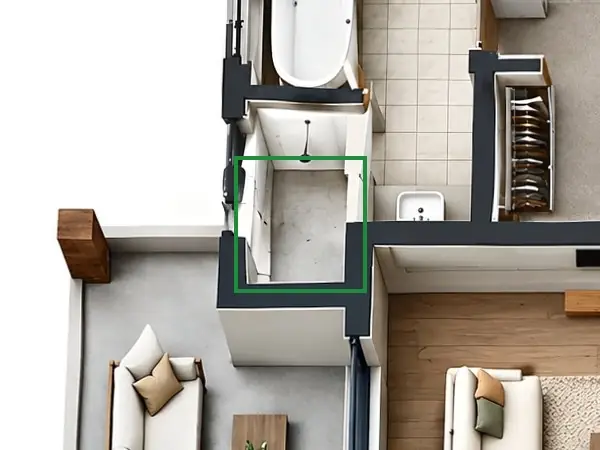 3D floor plan, the same spot fixed.
