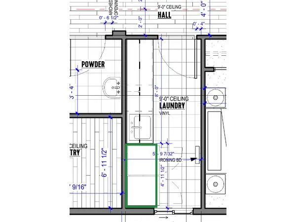 A2.1 · floor plan, boxed in green where it shows what belongs there: A2.1 puts them side by side at the end of the counter.