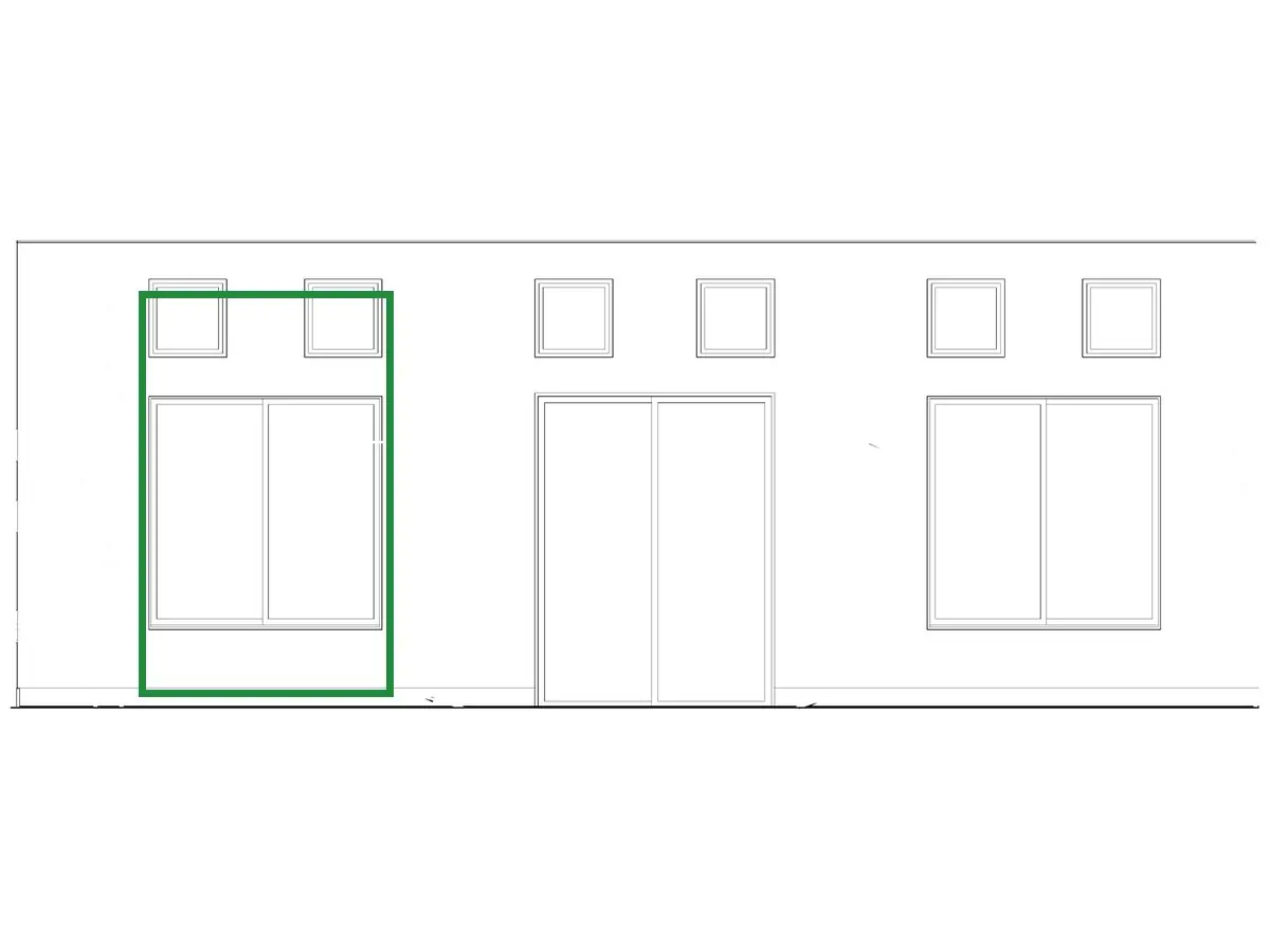 A2.2 · great room wall 4, boxed in green where it shows what belongs there: The back wall has a window there (A2.2's great room wall 4); 05 and 16 show it.